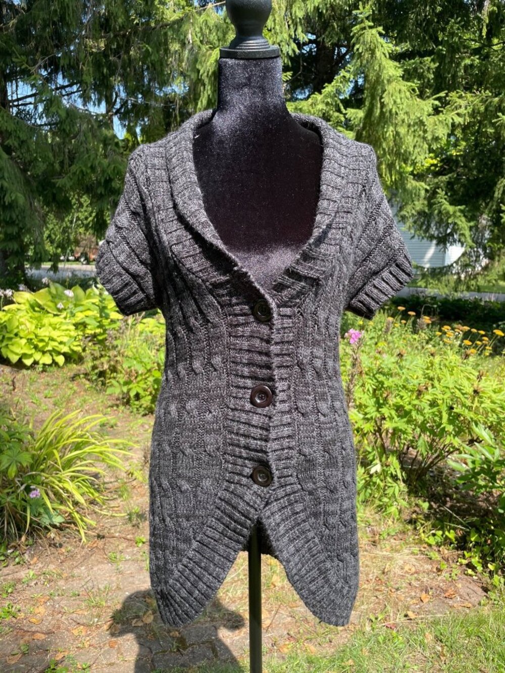 Vintage Y2K Daisy Sweater Dress Cardigan Collared Librarian Gray L Stretch Artis